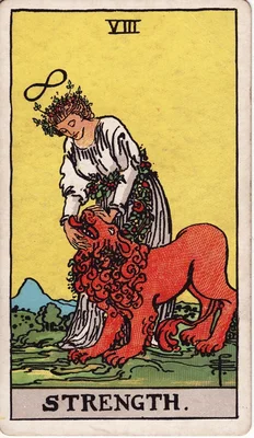 VIII. La Force — Lion. Tarot Rider–Waite, 1909