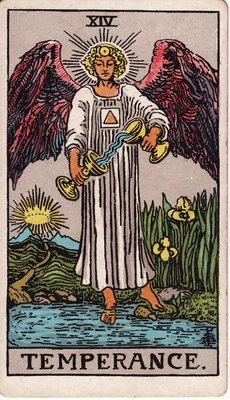 XIV. Tempérance — Sagittaire. Tarot Rider–Waite, 1909