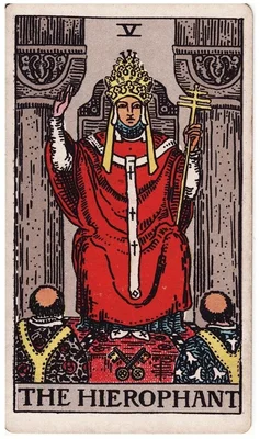 V. Le Hiérophante — Taureau. Tarot Rider–Waite, 1909