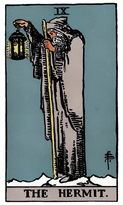 IX. L’Hermite — Vierge. Tarot Rider–Waite, 1909